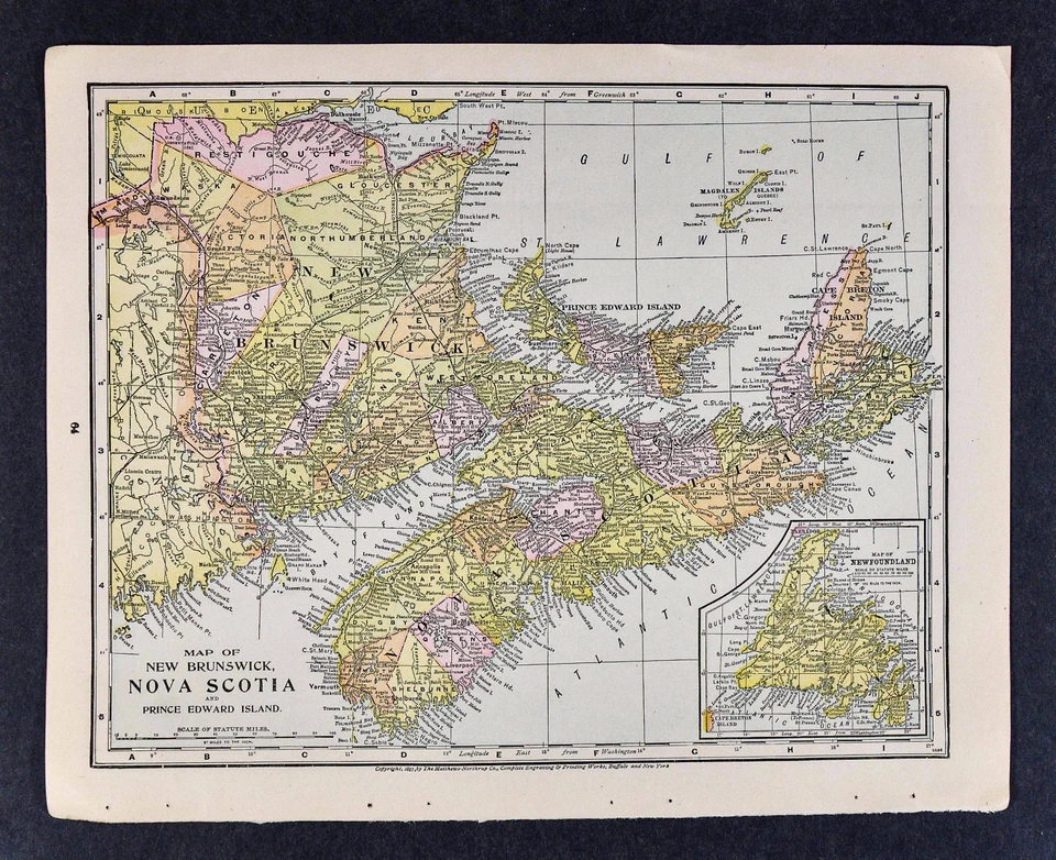 1905 Crowell Map - New Brunswick Nova Scota Prince Edward Island Halifax Canada - Image 1 of 1