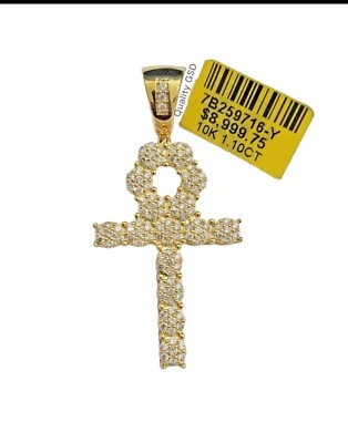 MENS REAL Diamond cross charm pendant 10k yellow gold 1.10 CT Diamond Genuine - Imagem 1 de 4