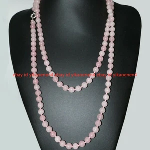 Pretty 8mm Pink Rose Quartz Gemstone Round Beads Necklaces 18-100'' AAA - Picture 1 of 22