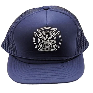 Member Fire Department Logo Foam Snapback Blue Vintage Trucker Mesh Hat Cap - Picture 1 of 11