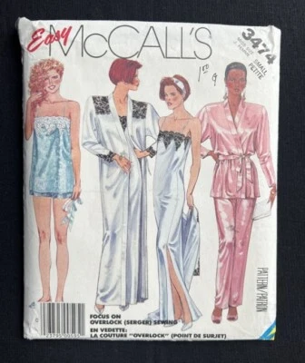 McCall's 3474 Misses Robe-Gown-Camisole-Pants-Shorts 1987 Pattern sz 10-12 Uncut - Image 1 of 3