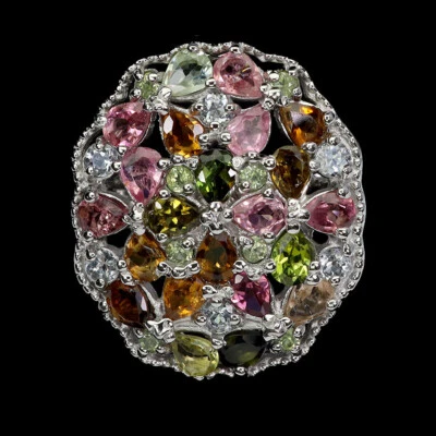 925 Sterlingsilber Ring Birne Turmalin Aquamarin Peridot Edelstein Schmuck 7.5 - Bild 1 von 4