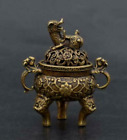 Chinese Old Handmade pure brass Beast head small Incense burner statue