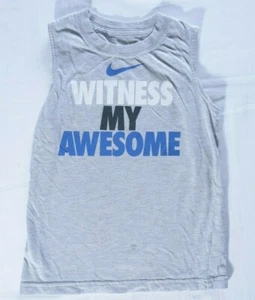 Nike child sz 5 tank top gray athletic Witness my Awesome logo blue white - Picture 1 of 5
