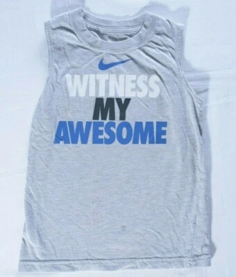 Nike child sz 5 tank top gray athletic Witness my Awesome logo blue white - Image 1 of 4