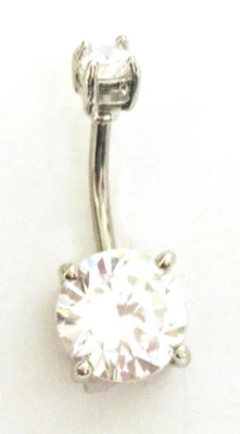 Extra Large 10mm CZ  Round Belly Bar Navel Ring prong set Gem  1.6mm Navel Bar - Image 1 of 2