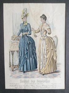 1887 FASHION PLATE COSTUME. ANTIQUE HAND COLOURED ENGRAVED PRINT 33cmX23cm (A 1) - Picture 1 of 1