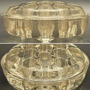 Crystal Clear Glass 13-Prong (hole) 3-Footed Flower Frog Made in USA 4.5"d x 2"t - Picture 1 of 5