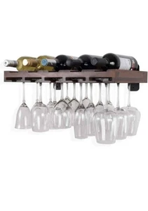 Rustic State Palomino Wall Mounted Wood Floating Wine Liquor Bottle Rack with... - Picture 1 of 7