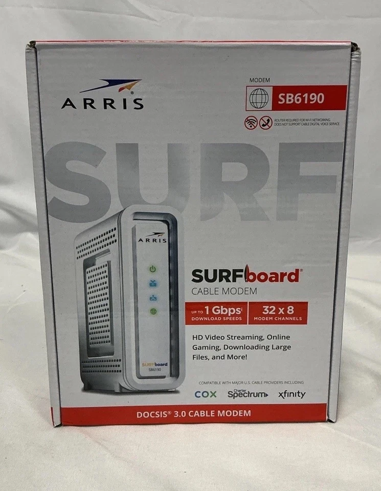ARRIS Surfboard SB6190-RB DOCSIS 3.0 Cable Modem, White - Image 1 of 2