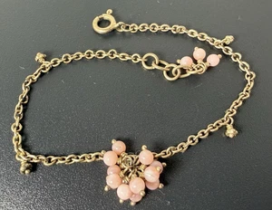 Bracciale 4,8 Argento Sterling Vintage Rosa Perline Charm 925 Stazione Rolo Catena 8in - Foto 1 di 6