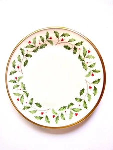 Plato de ensalada Lenox "Vacaciones" 8 1/8" motivo acebo borde dorado - Imagen 1 de 4