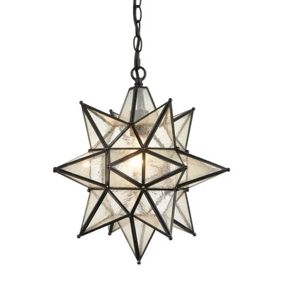 EUL Moravian Star Pendant Light 16 inch Seeded Glass Hanging Light - Image 1 of 4