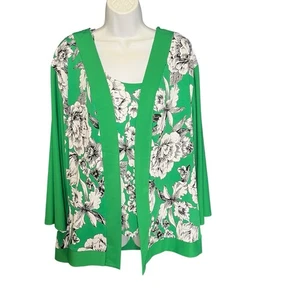 Slinky Brand Womens Jacket & Tank Set Sz Petite 2X Green Floral 2-piece Travel - Picture 1 of 12
