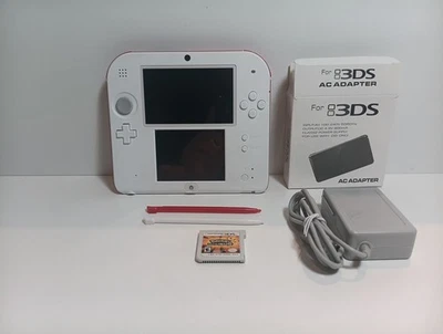 Nintendo 2DS Scarlet Red & White Handheld System 3DS Case And Pokemon Ultra Sun - Image 1 of 4