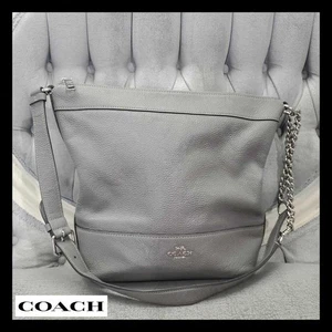Bolso de Hombro Hobo Coach Gris Cuero Guijarro con Detalle de Cadena - Imagen 1 de 11