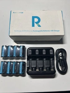 RAVPower Lithium ion Battery Charger 8 RCR123A 850m 3.7v Rechargeable Batteries - Picture 1 of 1