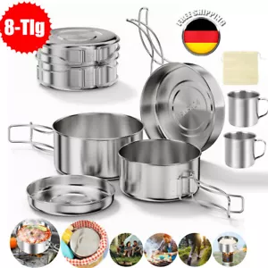 Camping Kochgeschirr Edelstahl Outdoor 8x Koch-Set Campinggeschirr Töpfe Pfanne - Bild 1 von 13