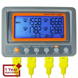 Digital 4 Channels K-type Thermocouple Thermometer SD Card Logger High / Low - Picture 1 of 2
