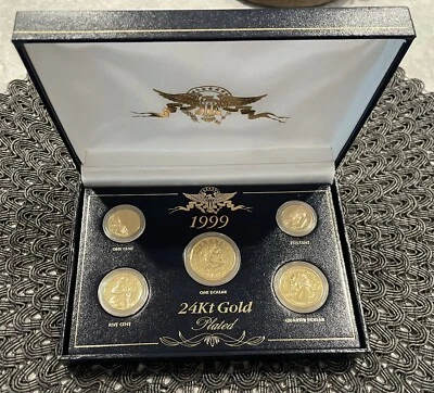 U.S. Mint , 1999 ,  5 Piece , Presidential 24 Kt. Gold  Plated Coin Box Set - Image 1 of 4