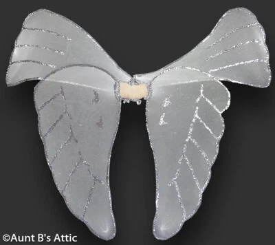 Angel Wings Double Wing White Sheer Wired Costume Wings W/ Silver Glitter Accent - Image 1 of 3