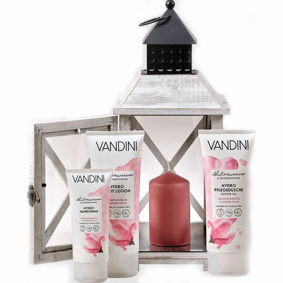 GESCHENK-SETS Vandini Geschenkset Laterne Magnolienblüte und Mandelmilch 475ml