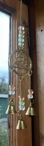 Brass Wind Chimes..Triquetra Symbol..Glass Beads..Indian Brass Bells..Tranquil - Picture 1 of 5