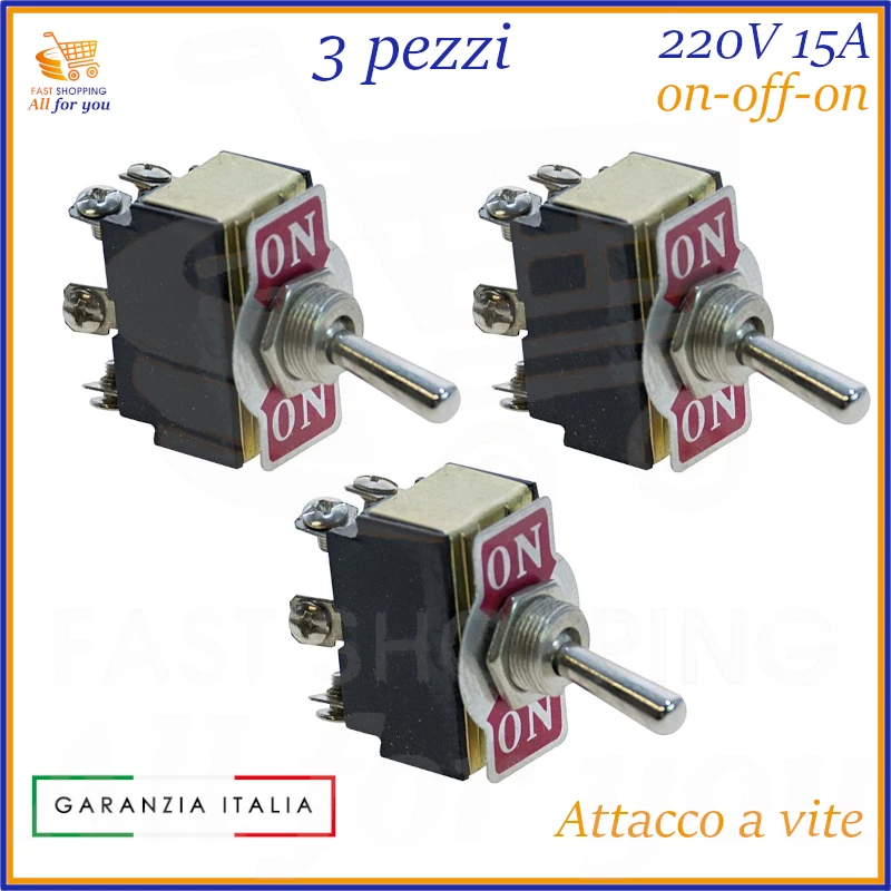 Interruttore doppio deviatore bipolare 12 v 24v 220v volt a levetta 3 posizioni - Immagine 1 di 1