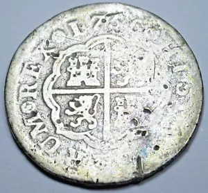 1756 Spanish Silver 1 Reales Genuine Antique 1700's Colonial Cross Pirate Coin - Picture 1 of 2
