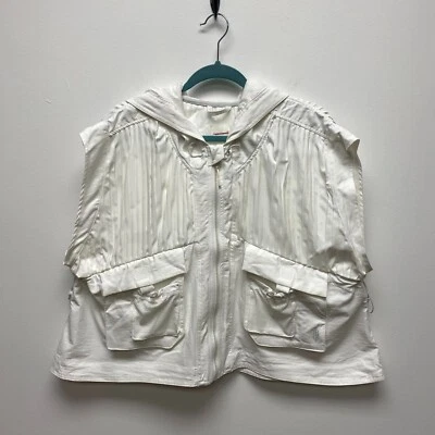 Colete Free People feminino branco sem mangas zíper completo com capuz utilitário plissado por favor GG - Imagem 1 de 4