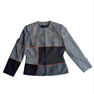 GAI MATTIOLO 100% Wool Blazer Lined Zip Houndstooth Jacket (UK 16) Italian Made - Picture 1 of 10