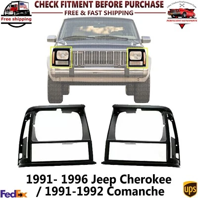 Borde cebado bisel faros delanteros para Jeep Cherokee 1991-1996/91-92 Comanche Foto 1 de 4