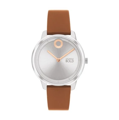 MOVADO 3600984 TREND ELEMENT SILVER DIAL BROWN LEATHER STRAP WOMENS WATCH - Image 1 of 4
