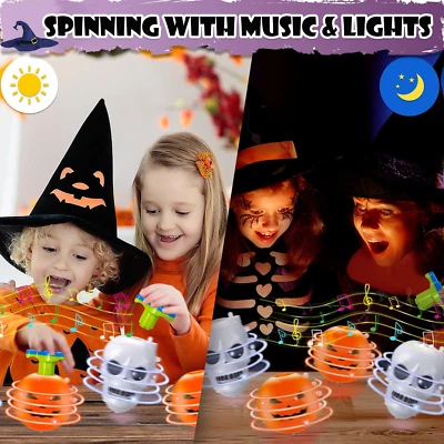 Paquete de 4 camisetas giratorias iluminadas de Halloween con música, favores de fiesta sin dulces Foto 1 de 4