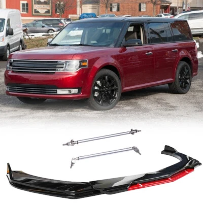 Spoiler labial dianteiro divisor preto brilhante + vermelho com hastes de apoio de suspensão para Ford Flex - Imagem 1 de 4