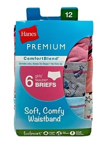 Hanes Premium Briefs Girls' 12 EcoSmart ComfortBlend 6 Pair Multi Back To School - Picture 1 of 7