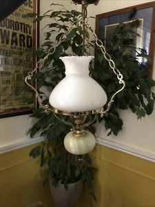 Vintage Ceiling Light Oil Lamp Style Onyx & Base Glass White Shade - Picture 1 of 14