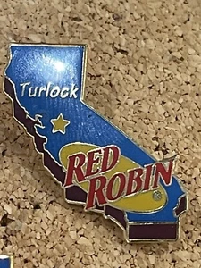 Prendedor de contorno de mapa estatal Red Robin Restaurant Turlock California raro en muy buen estado - Imagen 1 de 1