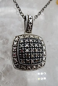 Sterling Silver 925 .25 ctw Black Diamond Cluster Pendant w 20" Necklace Ag 2444 - Picture 1 of 15