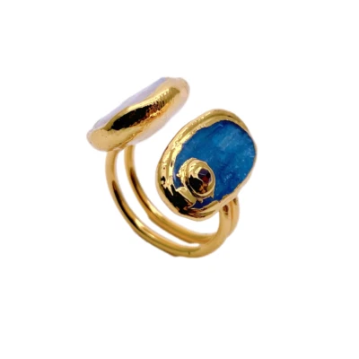 Anillos de dedo ajustables enchapados en oro cianita azul perla Biwa blanca diseñador Foto 1 de 4