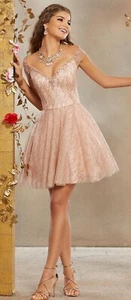 Mori Lee Madeline Gardner formelles rosa gold Perlen Glitzer Ballkleid Gr. 4 kurz - Bild 1 von 7