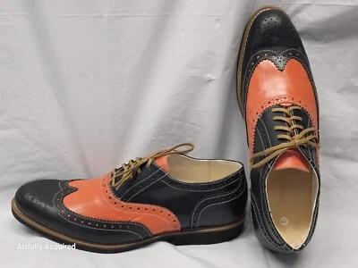 GIROTTI SHOES Wing Tip Oxford Orange / Black Size 9 Us Italian Leather Shoe New  - Image 1 of 4