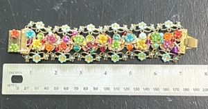 Michal Negrin Armband zart Goldfaden Strick bunt Strass Blumen - Bild 1 von 16