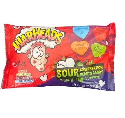 Warheads Sour Conversation Hearts Candy 10 Oz Bag Valentine's Day Fruit Flavors - Image 1 of 2