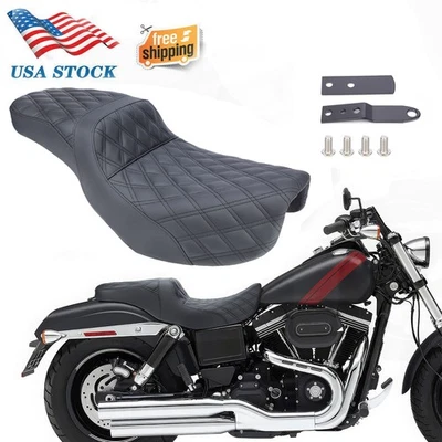 Black Step-Up Seat Driver & Passenger For Harley Dyna Street Bob Low Rider 06-17 - Image 1 of 4