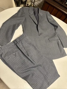 Vintage Yves Saint Laurent Wool Gray Chalk Stripe Flat Front Men’s Suit 36 Reg - Picture 1 of 19