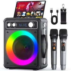 Karaoke Machine, Portable Bluetooth Karaoke Speaker with 2 Wireless Microphon... - Picture 1 of 9