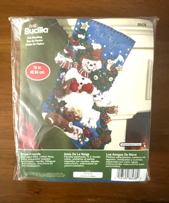 NOVO Kit de Meias de Feltro Bucilla Snow Friends 16" Bonecos de Neve Artesanato de Natal 86438 - Imagem 1 de 2