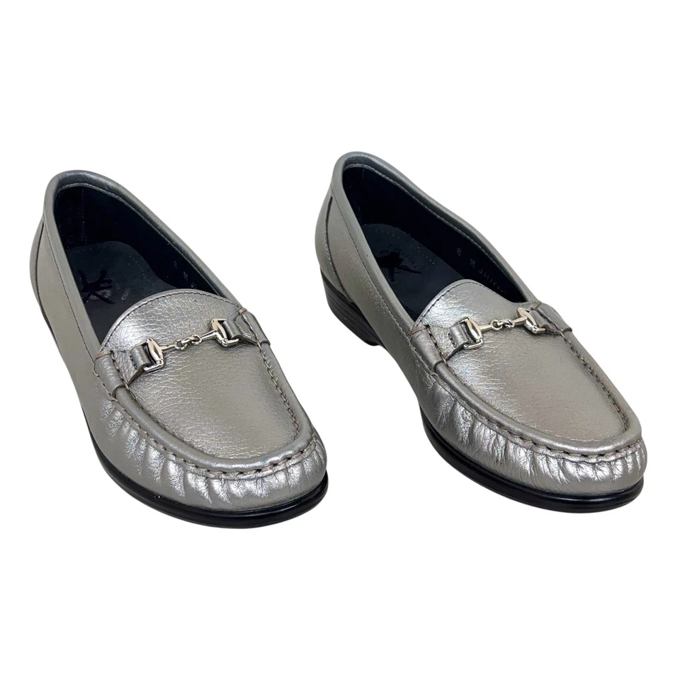 Женские мокасины SAS Metro Tripad комфортные серебристые кожа Horsebit 8 M б/у в отличном состоянии - Изображение 1 из 4