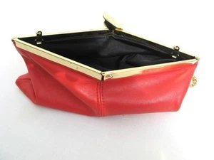 Soft red leather bag on a square frame Gold chain handle Vintage Formal Evening - Picture 1 of 1